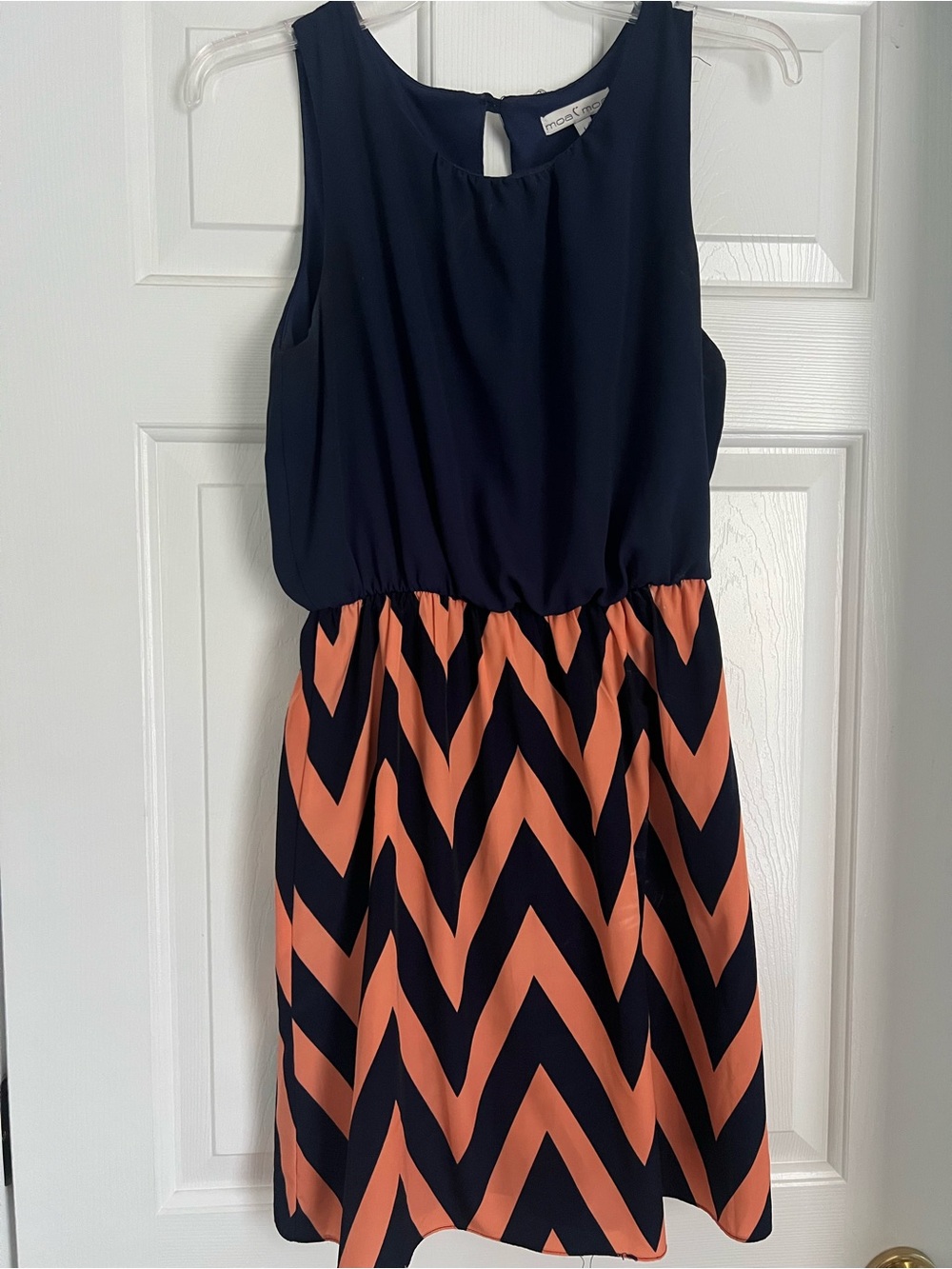 Navy & Orange Chevron Sleeveless Dress Women’s Large Keyhole Back